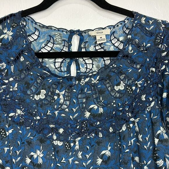 Anthropologie Othilia Dessa Ruffled Mini Dress In Blue Motif Size M - Picture 4 of 12
